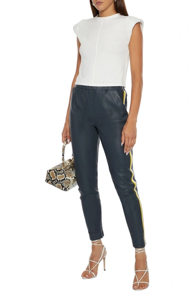 Walter Baker Tessa Striped Leather Skinny Pants In Storm Blue