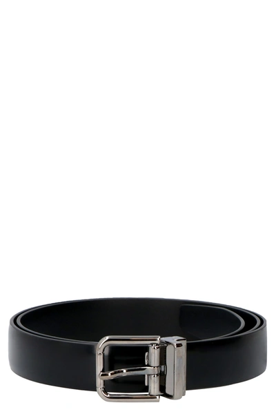 Dolce & Gabbana Logo Engraved Buckle Belt In Black