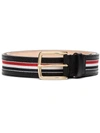 Thom Browne Black Rwb Stripe Leather Belt In Black
