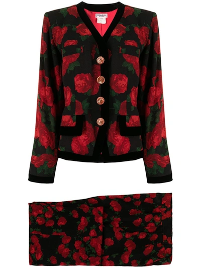 Pre-owned Saint Laurent Rose-print Two-piece Suit In Red