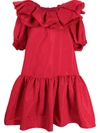 ALEXANDER MCQUEEN RUFFLE-DETAIL PUFF-SLEEVE DRESS