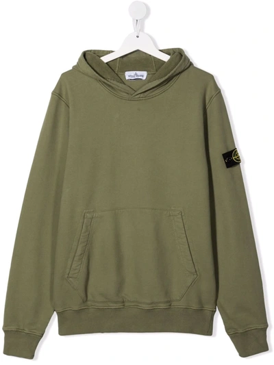 Stone Island Teen Compass Logo-patch Hoodie In Green