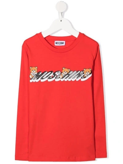 Moschino Kids' Logo-print Long-sleeve T-shirt In Red