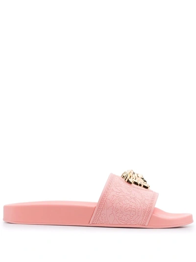 Versace Medusa-head Plaque Open-toe Slides In Rosa