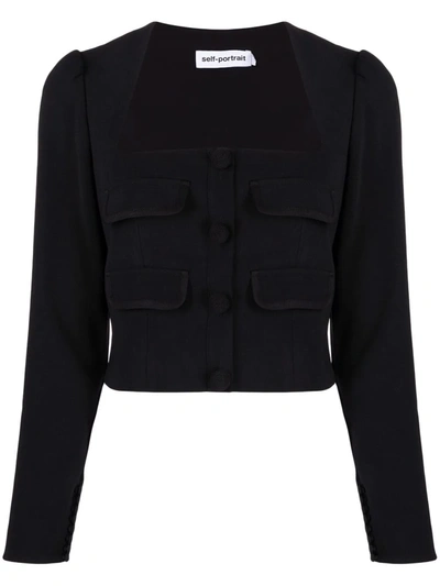 Self-portrait Square-neck Crepe Top In Schwarz