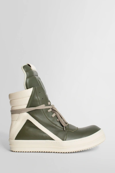 Rick Owens Geobasket Leather High Top Sneakers In Green,milk,milk