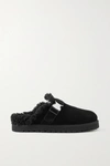Moncler Mon Mule Suede Shearling-lined Slide Mules In Black