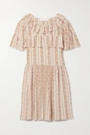 See By Chloé Ruffled Floral-print Crepe De Chine Mini Dress In Pink