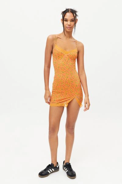 Motel Coti Lace Trim Mini Slip Dress In Orange