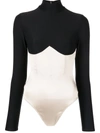 Fleur Du Mal Mock Neck Long Sleeve Bodysuit In Schwarz