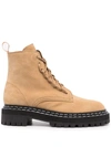 Proenza Schouler Suede Lug Sole Combat Boots In Beige/khaki
