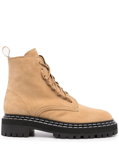 Proenza Schouler Suede Lug Sole Combat Boots In Beige/khaki