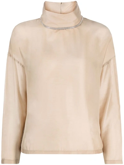 Fabiana Filippi Monili-embellished High Neck Blouse In Nude