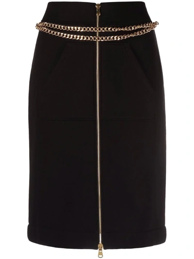 Moschino Draped Chain Cotton Fleece Skirt In Fantasy Print Black