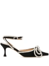 Mach&mach 65 Double-bow Crystal-embellished Satin Pumps In Schwarz
