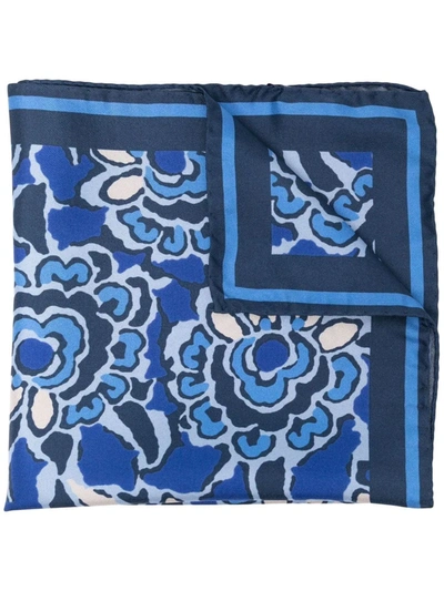 Kiton Floral-print Silk Pocket Scarf In Blau
