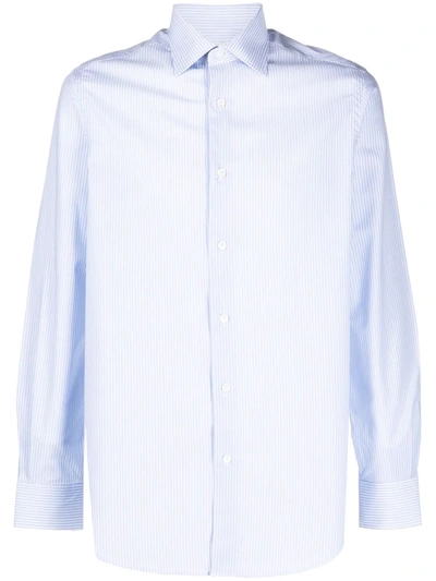 Pal Zileri Striped Long-sleeved Cotton Shirt In Blue