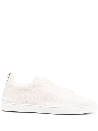 Ermenegildo Zegna Pebbled-texture Slip-on Sneakers In White