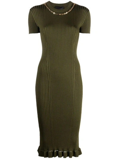 Givenchy Short-sleeve Ribbed-knit Dress In Bottle Green