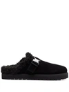Moncler Mon Mule Suede Shearling-lined Slide Mules In Schwarz