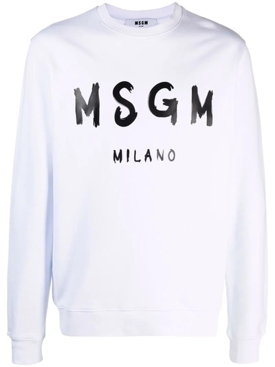 Msgm Logo-print Crew Neck Sweatshirt In Weiss