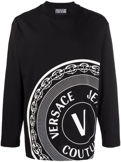 Versace Jeans Couture V-emblem-print Cotton T-shirt In Black