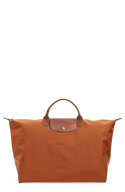 Longchamp 'le Pliage' Overnighter In Cognac