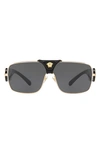 Versace 145mm Mirrored Shield Sunglasses In Black/ Gold Solid