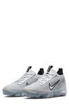 Nike Big Kids Air Vapormax 2021 Flyknit Casual Sneakers From Finish Line In White/white/black/metallic Silver