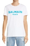 BALMAIN FLOCKED LOGO GRAPHIC TEE,WH1EF000B124