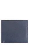 Royce Rfid Leather Trifold Wallet In Navy/ Orange