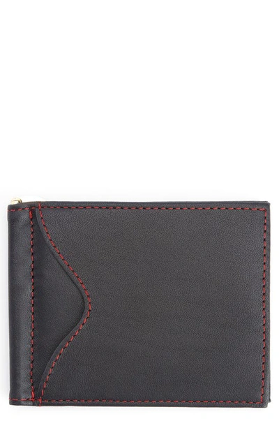 Royce Rfid Leather Money Clip Card Case In Black/ Red