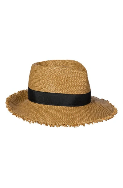 Eric Javits Fringe Pinch Squishee® Packable Fedora Sun Hat In Honey Black