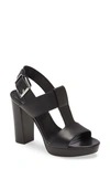 Michael Michael Kors Becker Block Heel Platform Sandal In Black Leather