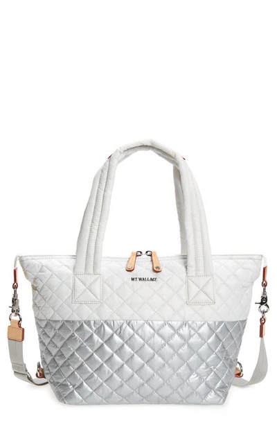 Mz Wallace Medium Sutton Bag In Bright White/ Tin Metallic