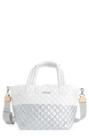 Mz Wallace Deluxe Small Metro Tote In Bright White/ Tin Metallic