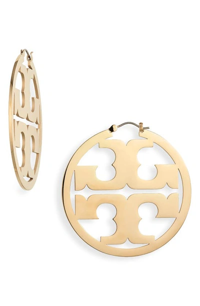 Tory Burch Miller Logo Hoop Earrings In Gold