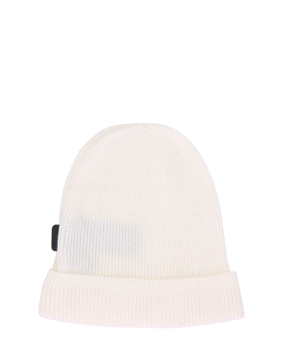 Tom Ford Logo Label Cashmere Fisherman Rib Hat In White