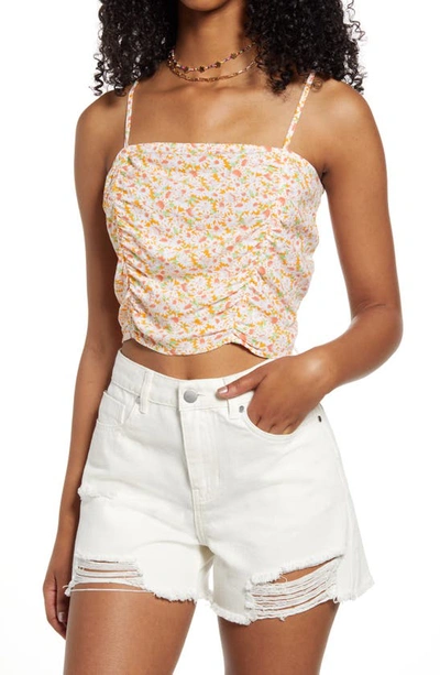 Bp. Ruched Crop Camisole In Orange- White Tamara Daisy