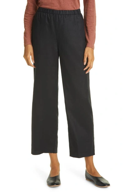 Eileen Fisher Straight Leg Organic Linen Ankle Pants In Black