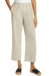 Eileen Fisher Straight Leg Organic Linen Ankle Pants In Unnatural