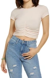 Bp. Ruched Organic Cotton Crop T-shirt In Pink Creole