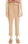 Vince Belted Linen Blend Ankle Pants In Pale Walnut