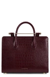 Strathberry Midi Croc Embossed Leather Tote In Burgundy