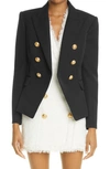 Balmain Black Double-breasted Jacket With Branded Buttons And Asymmetric Cut In Wool Woman In Black