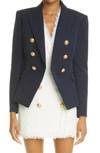 Balmain Double Breasted Wool Grain De Poudre Jacket In Marine