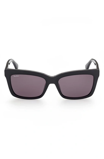 Max Mara 55mm Rectangular Sunglasses In Shiny Black / Smoke