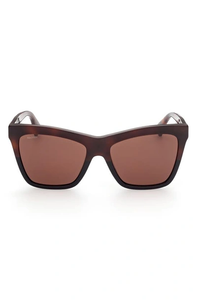 Max Mara 55mm Geometric Sunglasses In Havana/ Other / Brown