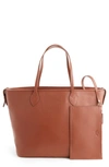 Royce Leather Tote With Wristlet In Tan
