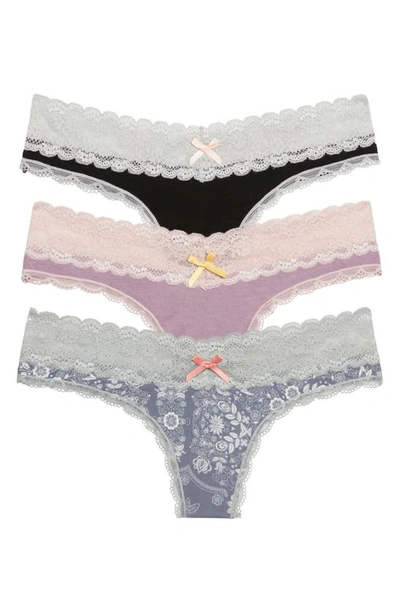Honeydew Intimates Ahna 3-pack Lace Thong In Black/ Amethyst/ Multi Print